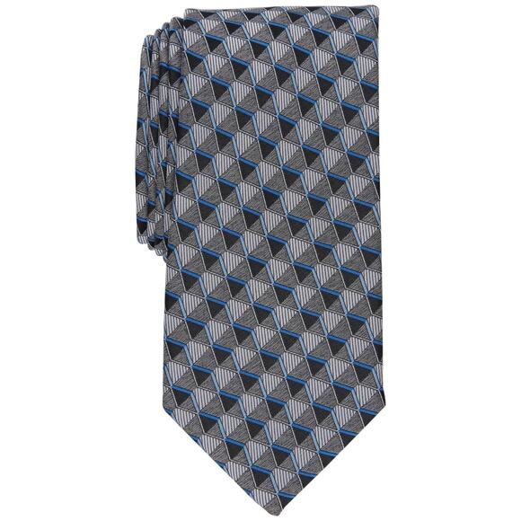 Perry Ellis Men's Dunstan Geometric Print Tie Silver Necktie 14687